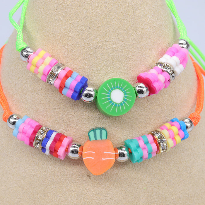 Wholesale 12PCS Soft Pottery Fruit Series Woven Colorful Children's Bracelet JDC-BT-Yiye019