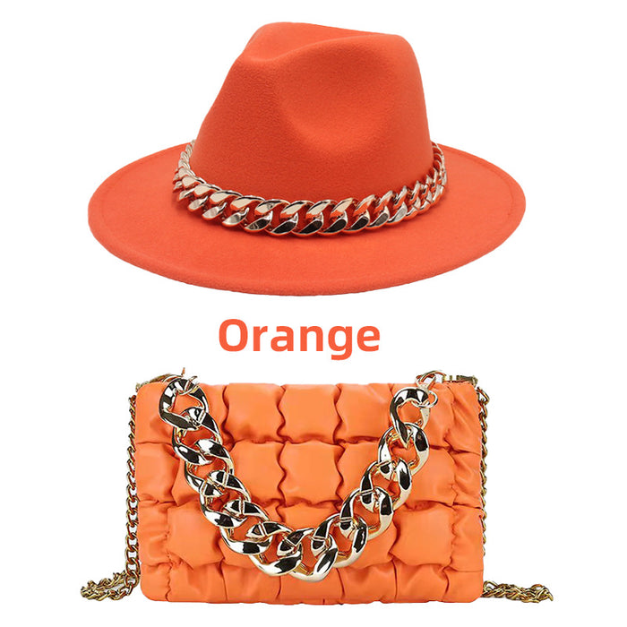 Wholesale Cashmere Acrylic Chain Jazz Cap Leather Bag Set JDC-FH-HanDi001