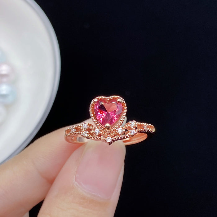 Wholesale Rings Copper Imitation Rubellite Heart Shape Simple Adjustable JDC-RS-KLQ004