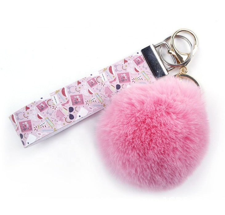 Wholesale Keychains Metal PU Leather Fur Ball Lanyard MOQ≥5 JDC-KC-TMao003