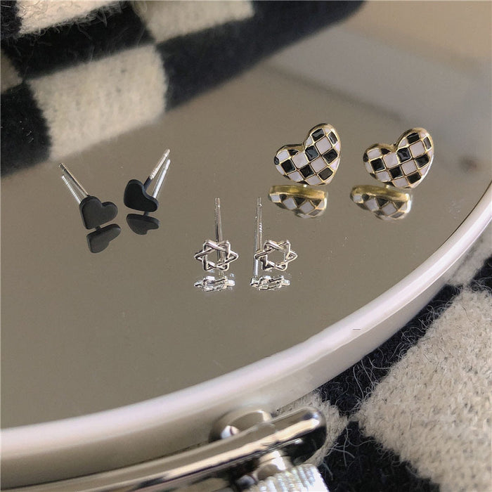 Wholesale Earrings Alloy Checkerboard Heart Stud Earrings Set of 6 JDC-ES-Jingh016