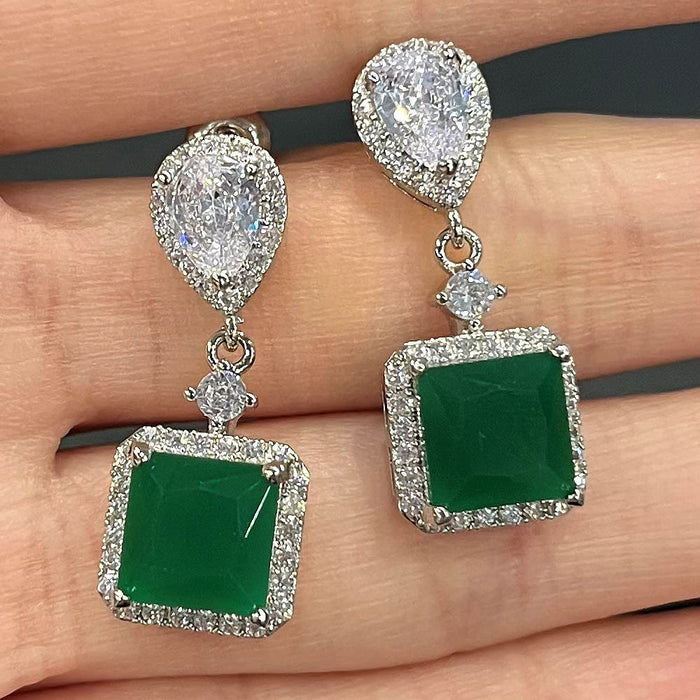 Wholesale Earrings Copper Zircon Green MOQ≥2 JDC-PREMCAOS-ES-016