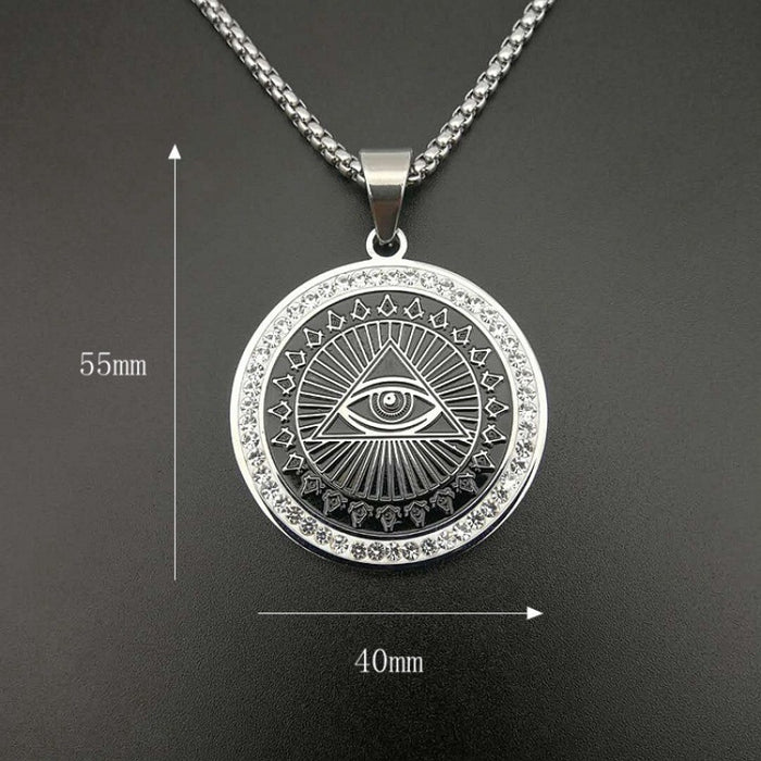 Wholesale Necklace Titanium Steel Gold Plated Rhinestone God's Eye Pendant JDC-NE-PREMFY003