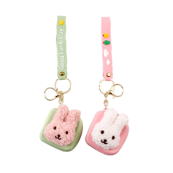 Wholesale Cartoon Plush Silicone Zipper Coin Purse Mini Bluetooth Headphone Bag Keychain JDC-KC-LEn005