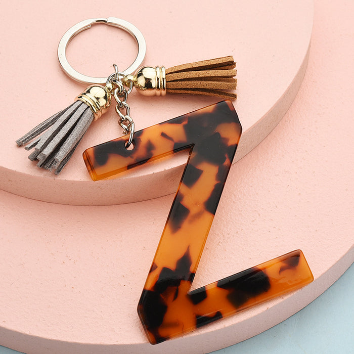 Wholesale 26 English alphabet keychain leopard pattern JDC-KC-YPin006