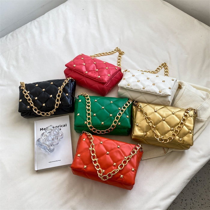 Wholesale PU Rivet Rhombus Thick Chain Shoulder Bag MOQ≥3 JDC-SD-HZD037