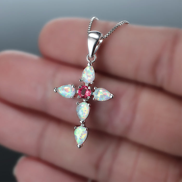 Wholesale Necklaces Alloy Cross Opal Diamonds JDC-NE-JYS056