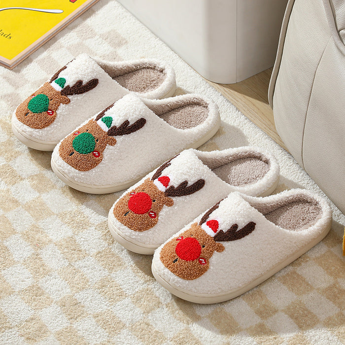 Wholesale Christmas Elk Plush Cotton Slippers MOQ≥2 JDC-SP-MMD003