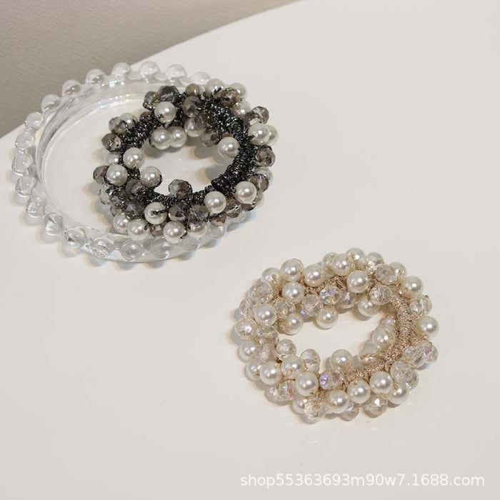 Wholesale crystal pearl hair band girl beaded braided rubber band JDC-HS-TengH003