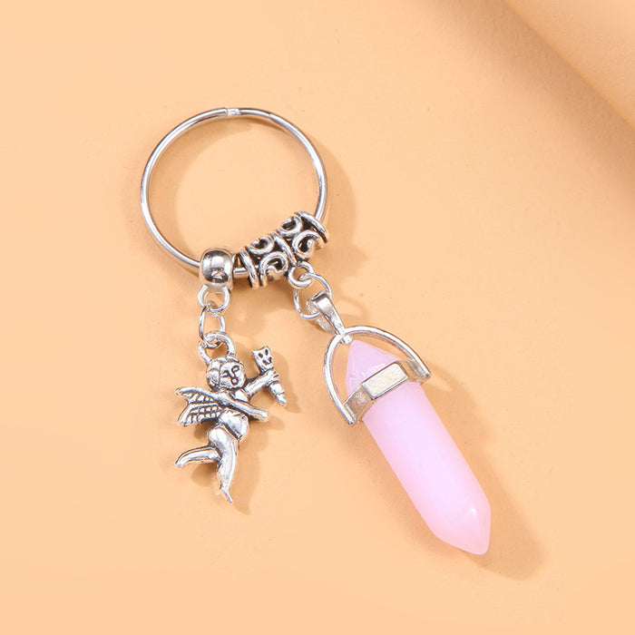 Wholesale Angel Crystal Hexagon Pillar Alloy Keychain JDC-KC-Cy002