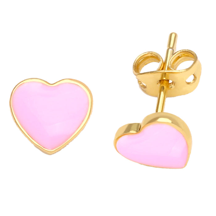 Wholesale Earrings Copper Plated 18K Gold Enamel Heart Shape JDC-PREMAS-ES-002