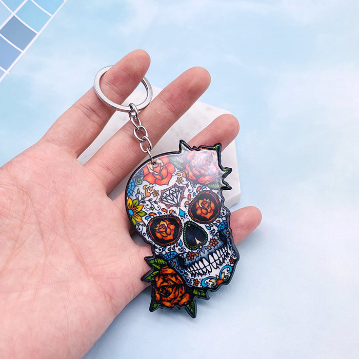 Wholesale Acrylic Rose Flower Skull Plastic Keychain JDC-KC-LYan004