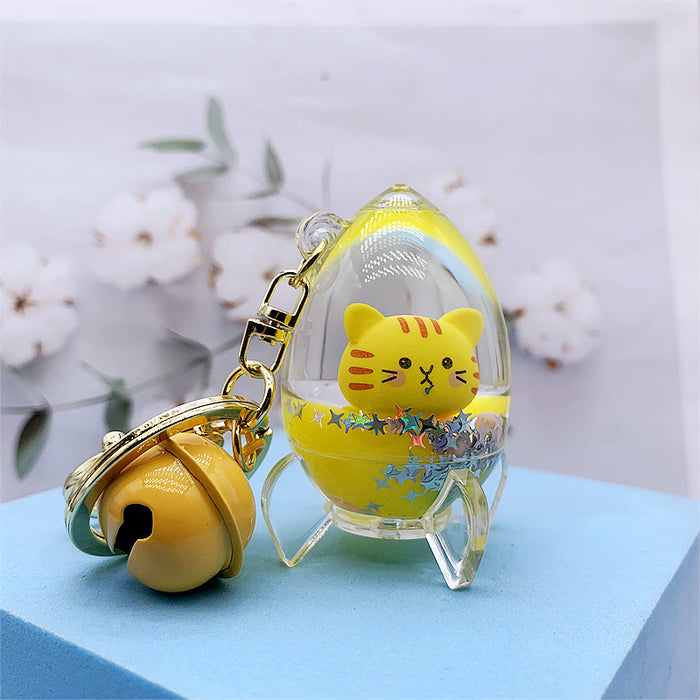 Wholesale Keychain Acrylic Cute Cat Head Floating Quicksand Bottle MOQ≥2 JDC-KC-DMF026