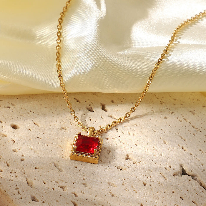 Wholesale Gold Plated Stainless Steel Small Square Diamond Pendant Necklace JDC-NE-JD393