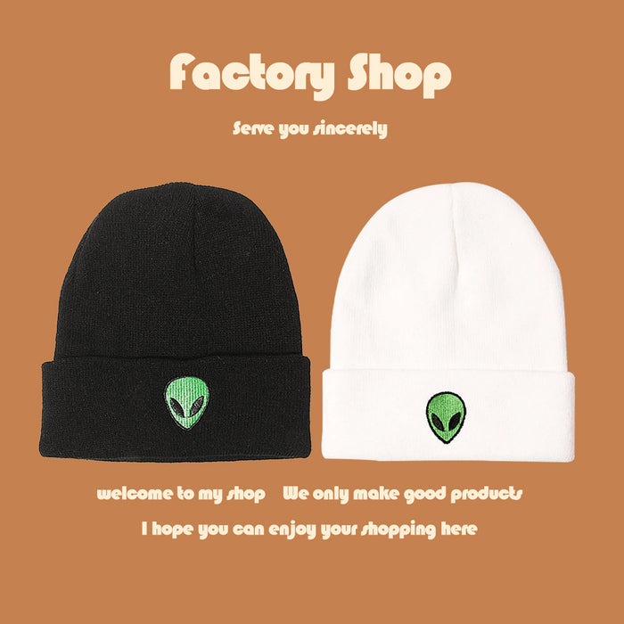 Wholesale Hat Acrylic Winter Outdoor Embroidery Alien Warm Knit Hat MOQ≥2 JDC-FH-TangQ005