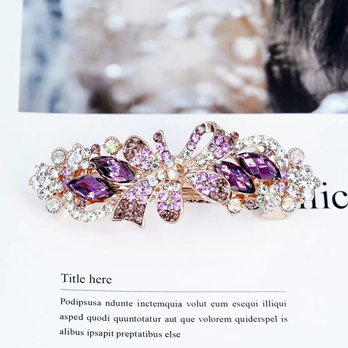 Wholesale Hair Clips Alloy Rhinestone Streamer Flower Spring Clip MOQ≥2 JDC-HC-HG013