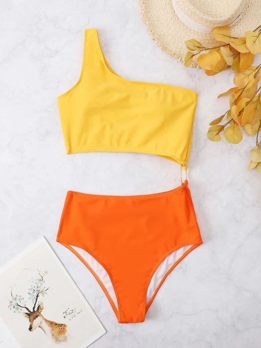 Wholesale One Piece Swimsuit Women High Waist One Shoulder Swimsuit Tight JDC-SW-shunl002