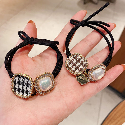 Jewelry WholesaleWholesale pearl plaid alloy hair rope MOQ≥2 JDC-HS-ShengL004 Hair Scrunchies 晟隆 %variant_option1% %variant_option2% %variant_option3%  Factory Price JoyasDeChina Joyas De China