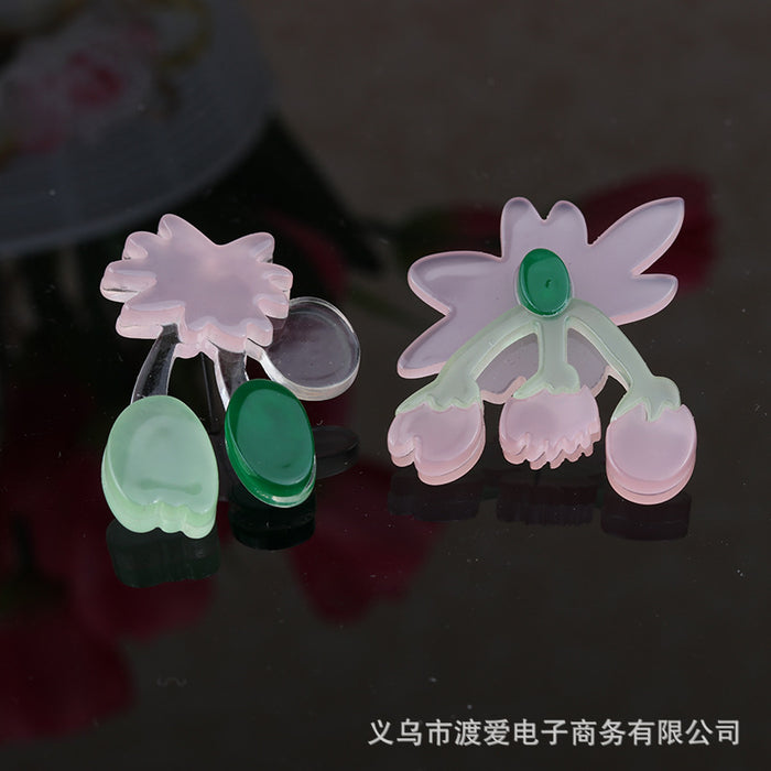 Wholesale Small Fresh Earrings Asymmetric Acrylic Embossed Printed Flowers MOQ≥2 JDC-ES-DUAI026