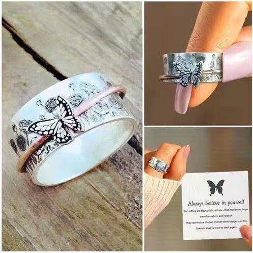 Wholesale Ring Alloy Vintage Butterfly Ring MOQ≥2 JDC-RS-YuD005