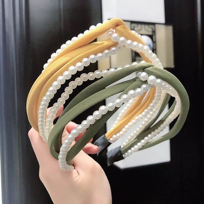 Wholesale Headband Hollow Pearl Cross Hairband Hair Accessories JDC-HD-LeiY005