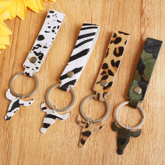 Wholesale Keychains Alloy Genuine Leather Leopard Print Handmade 3pcs JDC-KC-HeYi015