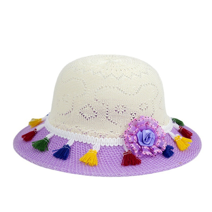 Wholesale Natural Papyrus Tassel Kids Sunscreen Sun Hat Straw Hat JDC-SH-ZYuan002