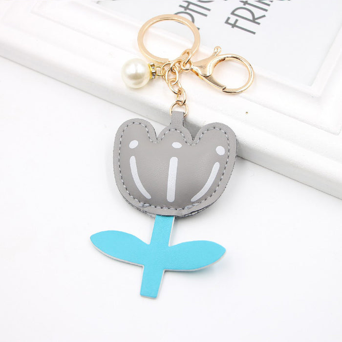 Jewelry WholesaleWholesale Tulip Flower Leather Alloy Keychain JDC-KC-Zuge033 Keychains 祖格 %variant_option1% %variant_option2% %variant_option3%  Factory Price JoyasDeChina Joyas De China