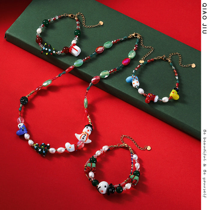 Wholesale Necklace Freshwater Pearl Christmas Colorful Beaded Bracelet Earrings Set JDC-NE-RuiX001