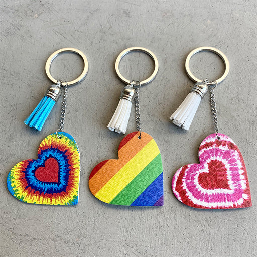 Jewelry WholesaleWholesale Colorful Striped Heart Tassel LGBT Leather Keychain MOQ≥3 JDC-KC-HeYi010 Keychains 合异 %variant_option1% %variant_option2% %variant_option3%  Factory Price JoyasDeChina Joyas De China