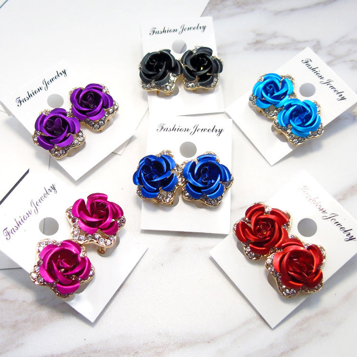 Wholesale Pentagram Rose Rhinestone Alloy Earrings MOQ≥2 JDC-ES-Kaiwei004