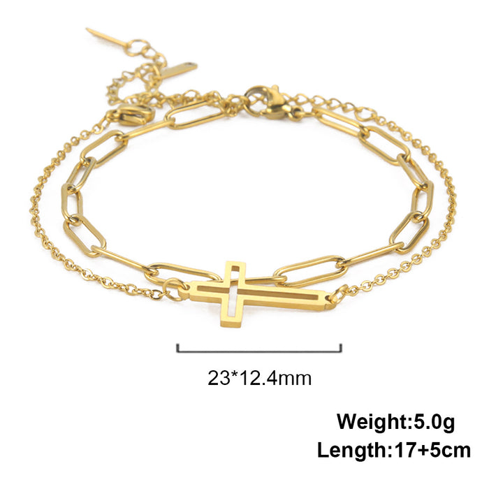 Wholesale Bracelet Stainless Steel Double Layer Hollow Cross JDC-BT-QiJu007