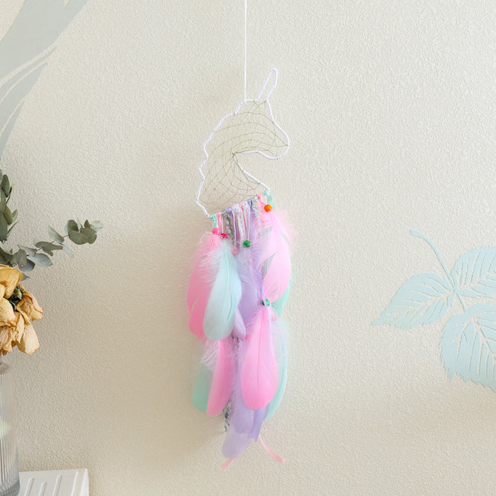 Wholesale Tapestry Home Decor Mesh Boho Jewelry Personality Unicorn Feather Dreamcatcher MOQ≥2 JDC-DC-ZH016