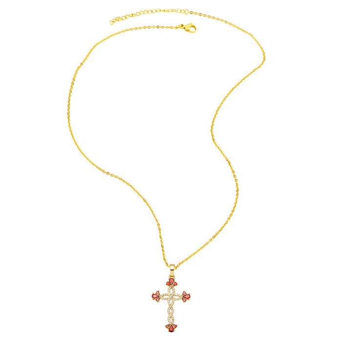 Wholesale Necklace Copper Plated 18K Gold Zircon Cross JDC-PREMAS-NE-022