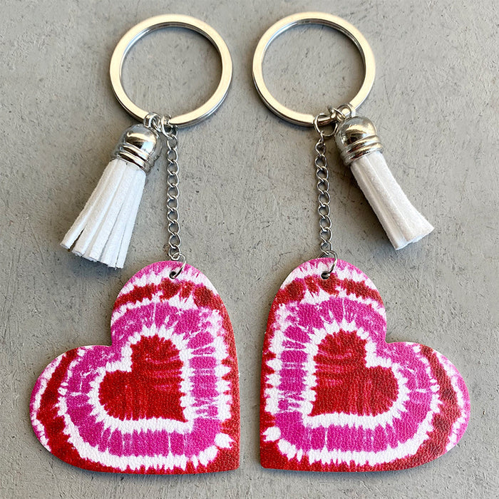 Wholesale Colorful Striped Heart Tassel LGBT Leather Keychain MOQ≥3 JDC-KC-HeYi010