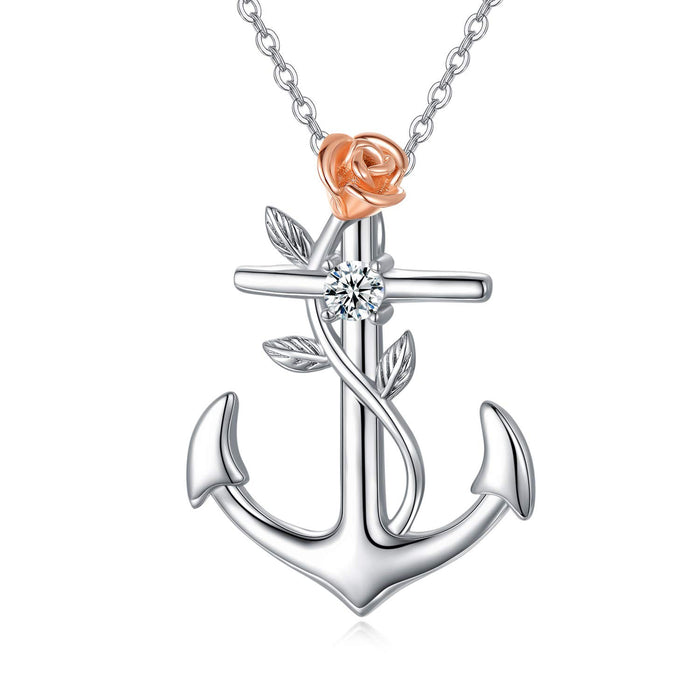 Wholesale anchor rose diamond anchor necklace JDC-NE-XunO014