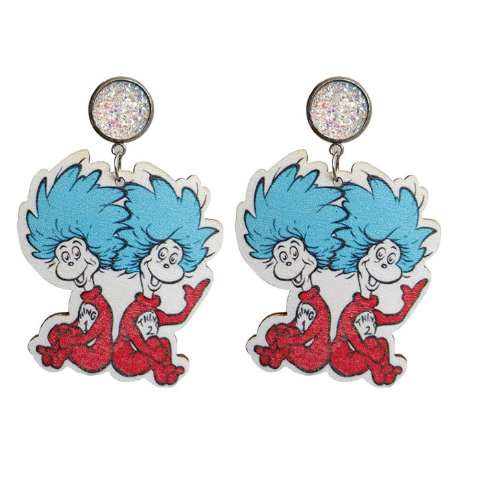 Wholesale Earrings Wooden Cute Cartoon 2 Pairs JDC-ES-HeYi042