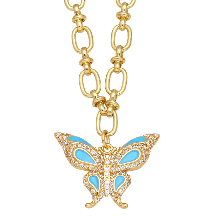 Wholesale Necklace Copper Plated 18K Gold Zircon Butterfly Color JDC-PREMAS-NE-006