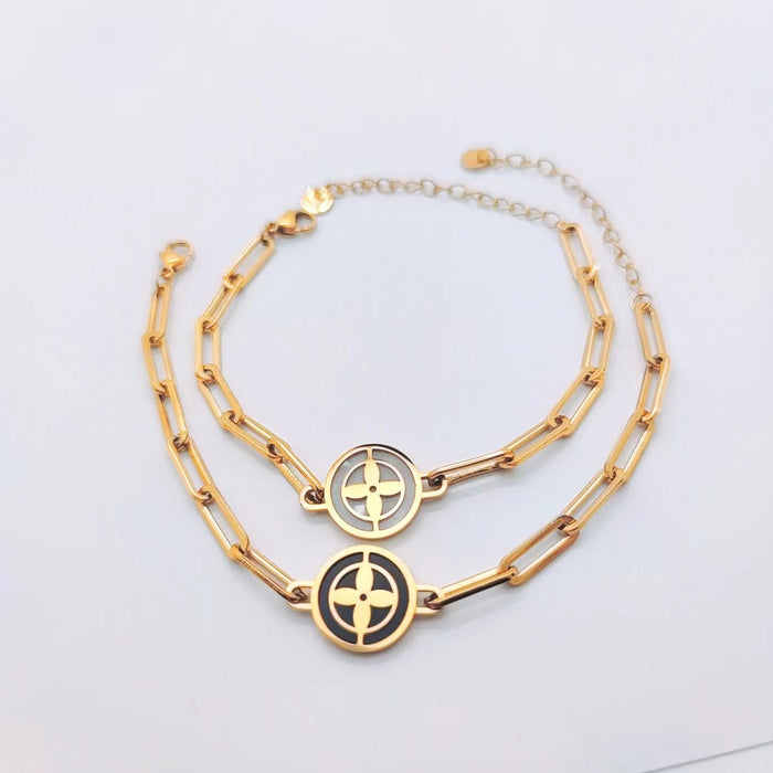 Wholesale Bracelet Titanium Steel Plated 18K Gold Four Leaf Clover (F) JDC-BT-DingP005