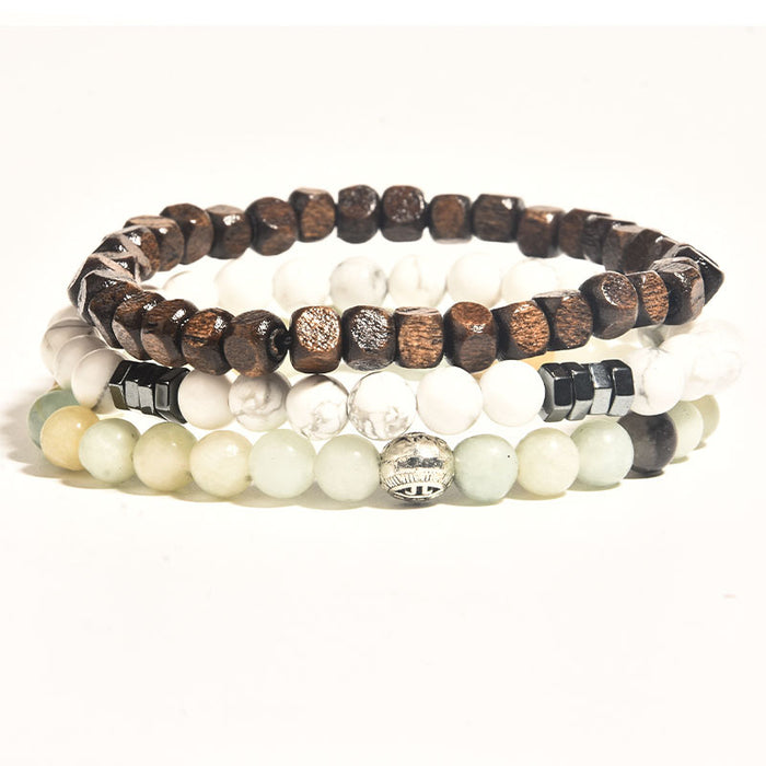 Wholesale Volcanic Stone Wood Bead Bracelet Hematite Beaded Men Polished MOQ≥2 JDC-BT-ManS008