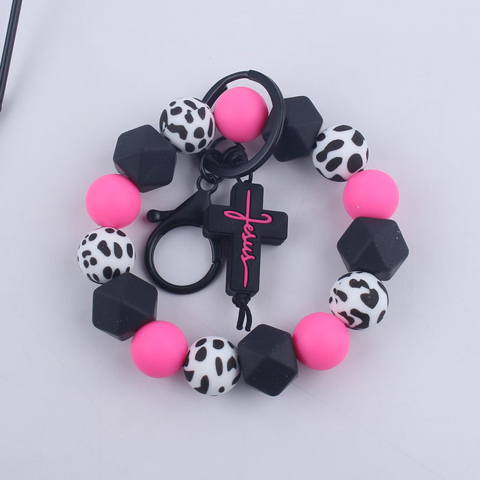 Wholesale  Silicone Beaded Wristlet Keychain JDC-KC-GuangTian015