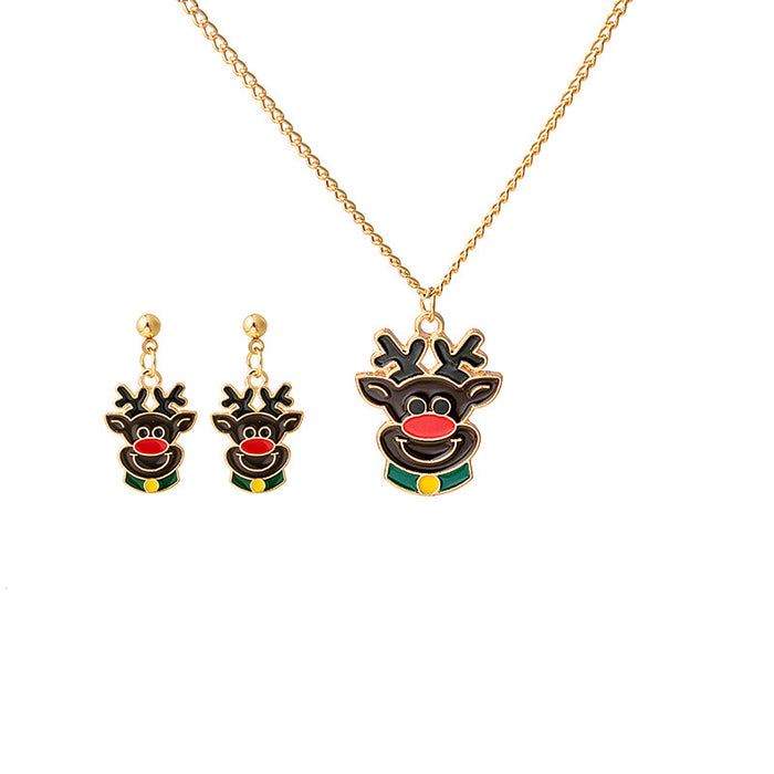 Wholesale Earrings Alloy Enamel Christmas Tree Deer Santa Claus Necklace Set JDC-ES-MDD081