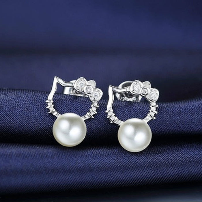 Wholesale ABS Imitation Pearl Cat Copper Earrings (M) JDC-ES-WeiH003