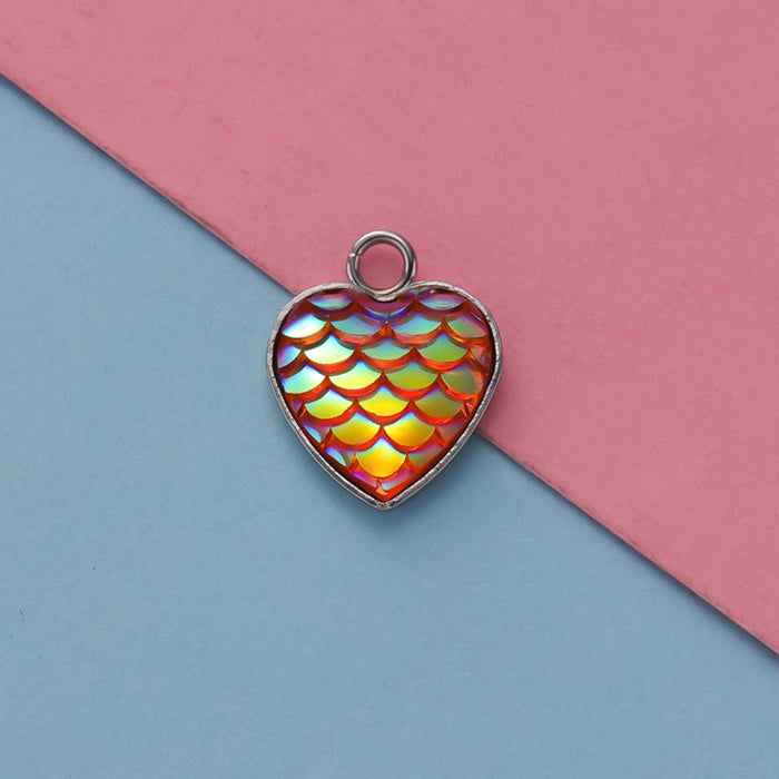 Wholesale Stainless Steel Peach Heart Resin Fish Scale Pendant 20pcs JDC-PT-MinP004