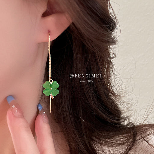 Jewelry WholesaleWholesale silver needle small fresh opal four petal flower tassel earrings JDC-ES-Fengm051 Earrings 丰美 %variant_option1% %variant_option2% %variant_option3%  Factory Price JoyasDeChina Joyas De China