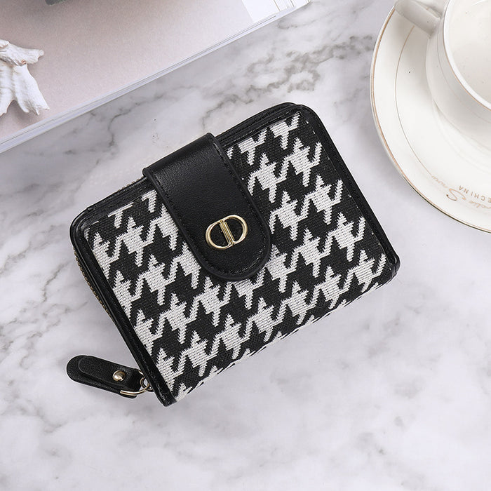 Wholesale Wallet Canvas Houndstooth Multi-Card Bit Coin Purse (F) JDC-WT-Enyibei002