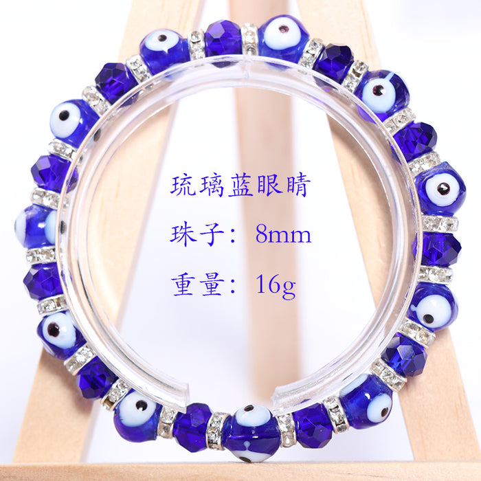 Wholesale Bracelet Vintage Glazed Blue Eyes Palm Pendant Crystal Bracelet MOQ≥2 JDC-BT-HuoM001