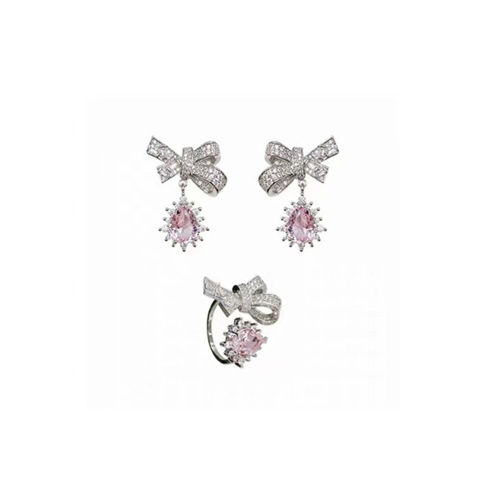 Wholesale Rings Alloy Pink Crystal Jewelry Set Bow JDC-RS-JiaW002