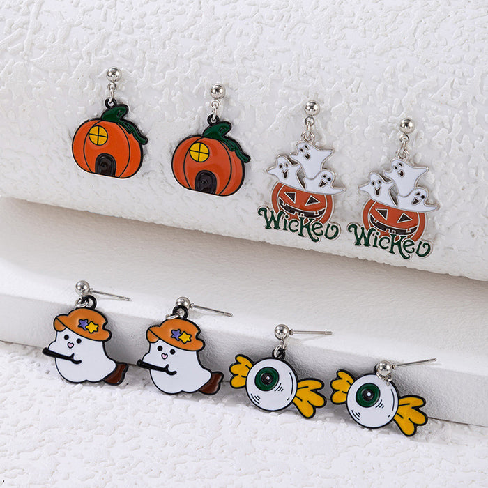 Wholesale Earring Alloy Halloween Cartoon Pumpkin Ghost Stud Earrings JDC-ES-MOM025