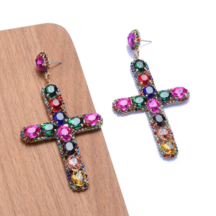 Jewelry WholesaleWholesale Exaggerated Alloy Diamond Color Cross Earrings JDC-ES-QLan008 Earrings 千岚 %variant_option1% %variant_option2% %variant_option3%  Factory Price JoyasDeChina Joyas De China